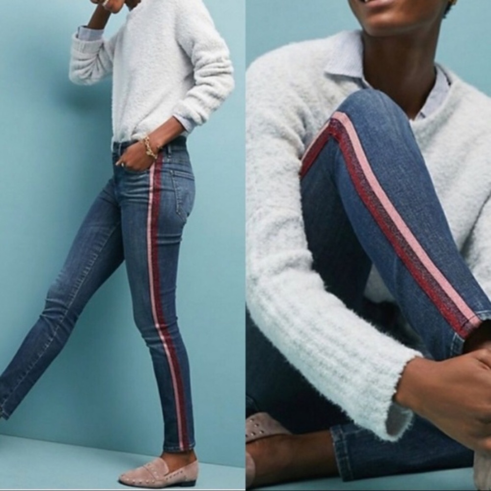 MOTHER High Waisted Looker Jeans Here Kitty Kitty Glitter Racer